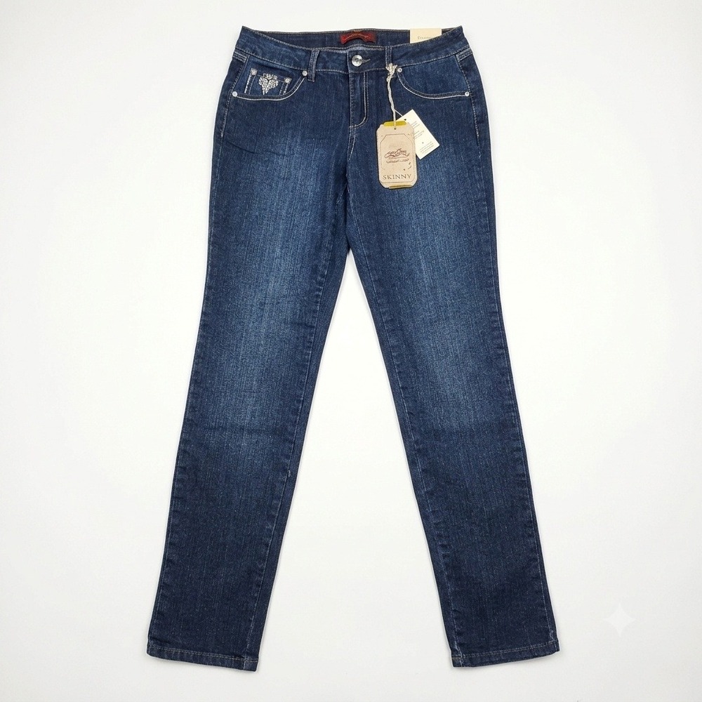 One‎ 5 One Womens Skinny Jeans Dark Wash Rhinestone Embellished Size 8 NWT